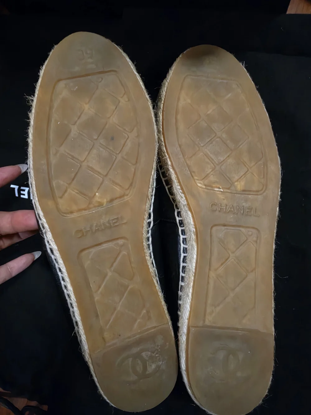 CHANEL Black Leather CC Espadrilles with Rope Sole